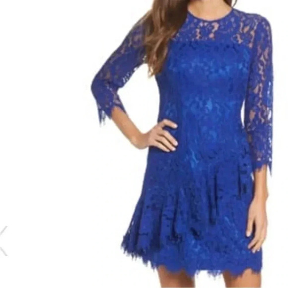 Eliza J Dresses & Skirts - Eliza J cobolt blue lace layered mini dress